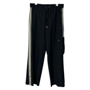 ME+EM black tuxedo stripe drawstring wide leg pant UK 14 US 10